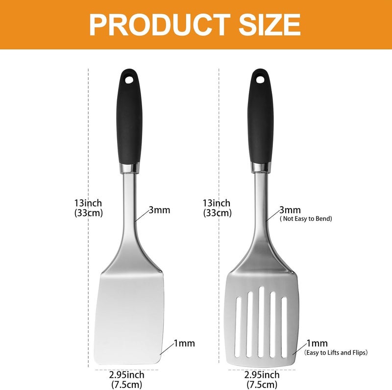 JXWING Stainless Steel Spatulas Set, 2 Pack Heavy Duty Solid & Slotted Turner, Metal Spatulas for Kitchen Use, High Heat Resistant Cooking Utensils for Fish Eggs Pancakes - Image 4
